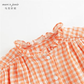 MARC&JANIE马克珍妮女童花边立领满印衬衫儿童纯棉衬衣上衣春装240106 橘格子 100cm