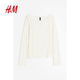 H&M2024春季女装平式锁缝长袖上衣1217380 奶油色 160/88A