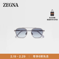 杰尼亚（Zegna）透明浅灰色 Orizzonte I 醋酸纤维和金属太阳镜