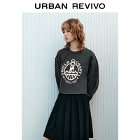 URBAN REVIVO UR2024春季女装时尚宽松休闲印花棉质圆领长袖T恤UWU440008 深灰 XS