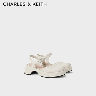CHARLES & KEITH CHARLES&KEITH24春季英伦风一字扣厚底包头凉鞋CK1-70580220 粉白色Chalk 39