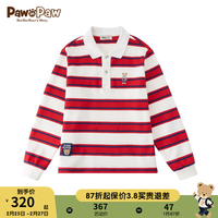 PawinPaw卡通小熊童装2024年春季男童条纹印花长袖polo衫上衣 红色/20 150