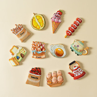 墨斗鱼美食冰箱贴创意食玩磁力贴立体家居装饰品树脂食物冰箱磁性贴 面包机