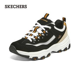 斯凯奇（Skechers）老爹鞋子男女熊猫鞋休闲运动厚底增高透气复古轻便 女款-黑色/金色/BKGD 38.5