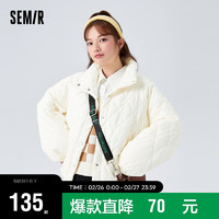 Semir棉服女立领菱形格冬oversize薄棉衣时尚101722112001 奶白 L