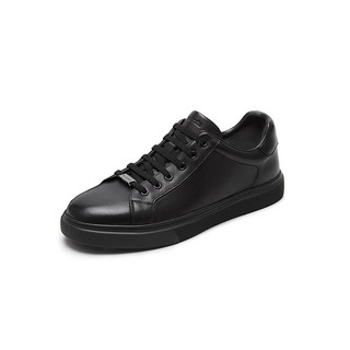 莱尔斯丹2024春季时尚休闲系带低帮板鞋男鞋黑白皮鞋5MM74801 黑色 BKL 39