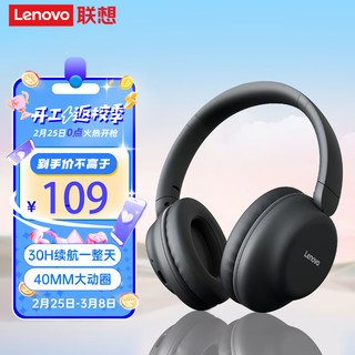 Lenovo 联想 头戴式蓝牙耳机真无线耳机高音质音乐长续航学生电脑游戏运动跑步隔音折叠包耳式TC3307黑色