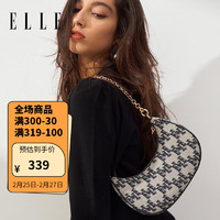 ELLE 她 女包新款22462经典老花马鞍包时尚链条包斜挎腋下饺子包包送礼物 黑色