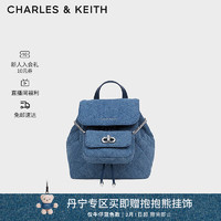 CHARLES&KEITH24春季菱格大容量柔软多用背包包女包双肩包女士CK2-60151400 Denim Blue深牛仔蓝色 S