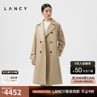 朗姿2024春季气质中长款收腰经典风衣外套女修身双排扣 浅米色 M