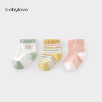 Babylove 娃爱的蓓蓓（babylove）婴儿袜子春秋无骨中筒袜新生儿棉袜0到3岁宝宝胎袜3双装