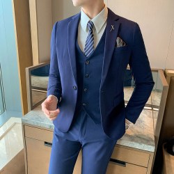 罗冠朝品秋冬新款西装男韩版潮流青年修身帅气西服套装英伦风休闲三件