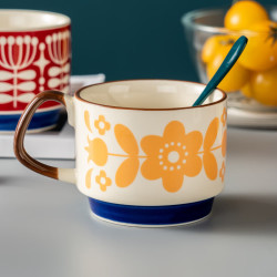 onlycook复古陶瓷杯子办公室咖啡杯拉花杯水杯牛奶杯早餐杯白橙花单只