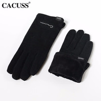 CACUSS手套秋冬季男女士保暖羊毛手套可触屏加绒骑行黑色大号