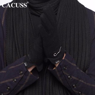 CACUSS手套秋冬季男女士保暖羊毛手套可触屏加绒骑行黑色大号
