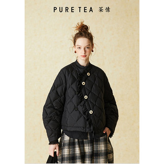 茶·愫puretea茶愫鹅绒羽绒服女木耳边斜门襟 米白 S