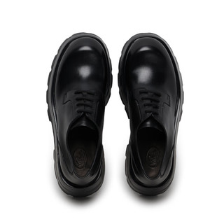 viplander2023年新款圆头厚底增高齿轮鞋休闲皮鞋男德比鞋142701 黑色 44