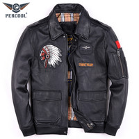 PERCOOL鹿纹头层山羊皮外套男士真皮皮衣机车骑行服皮夹克秋冬翻领飞行服 鹿纹山羊皮黑色 4XL号(190斤-210斤)