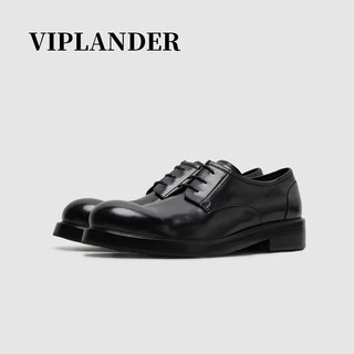 viplander 2023新款皮鞋男复古真皮大底透气耐磨德比鞋男鞋139602 黑色 40
