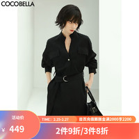 COCOBELLA优雅气质立领黑色连衣长裙女24春重工通勤衬衫裙FR147 黑色 XL