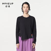 幻走（MOVEUP）2024春季.FUN系列圆领不规则下摆设计师短款T恤女 黑色  L
