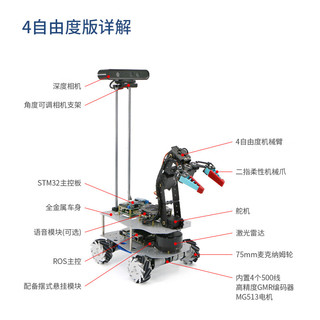 WHEELTEC ROS机器人6自由度机械臂Moveit视觉抓取树莓派麦轮履带无人小车 【Orin Nano 4GB版】6自由度麦轮版