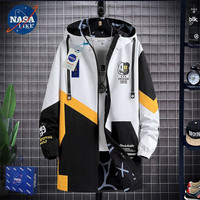 NASALIKE潮牌男装中长款风衣男春秋冬季大码连帽外套男宽松涂鸦外套男 N72白色(春秋款) 2XL(175-182cm 140-160斤)