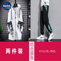 NASALIKE潮牌男装中长款风衣男春秋冬季大码连帽外套男宽松涂鸦外套男 N73白色+黑色(春秋款) 3XL(178-185cm 160-180斤)