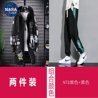 NASALIKE潮牌男装中长款风衣男春秋冬季大码连帽外套男宽松涂鸦外套男 N73黑色+黑色(春秋款) 2XL(175-182cm 140-160斤)