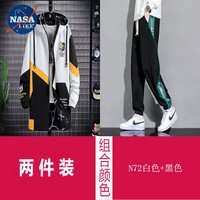NASALIKE潮牌男装中长款风衣男春秋冬季大码连帽外套男宽松涂鸦外套男 N72白色+黑色(春秋款) 4XL(180-190cm 180-200斤)