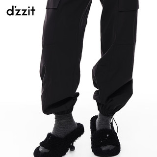 DZZIT地素春季工装风口袋装饰束脚抽绳设计休闲裤女 黑色 XS