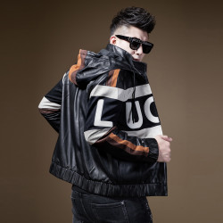 bm高端品牌机车真绵羊皮衣男外套潮流帅气字母时装款皮夹克秋冬季