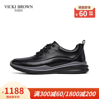 VICKI BROWN【VB男鞋】法国未毕休闲皮鞋简约男士商务鞋舒适轻质休闲鞋男 黑色 42(欧码)