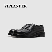 viplander 2023皮鞋男复古真皮大底透气耐磨德比鞋男鞋139602 黑色 37