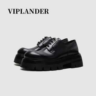 viplander圆头厚底增高齿轮鞋休闲皮鞋男德比鞋142701 黑色 42