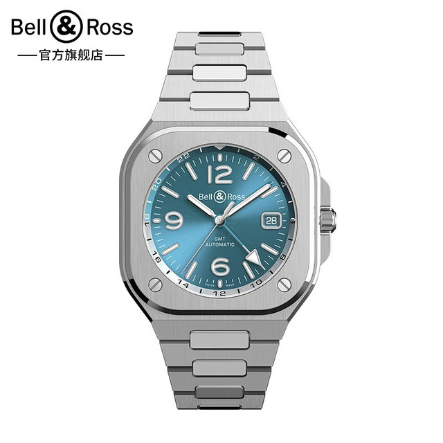 Bell&Ross 柏莱士瑞士进口自动机械手表都市商务腕表BR05GMT天蓝色表盘新款 BR05G-PB-ST/SST