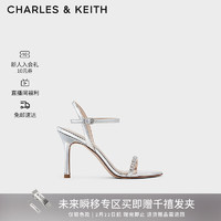 CHARLES&KEITH24春季亮钻一字带露趾高跟凉鞋女CK1-60920361 Silver银色 34