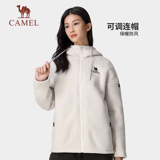 骆驼（CAMEL）女装羊羔毛保暖摇粒绒加厚外套秋冬款户外连帽抓绒衣女 橡木灰，女，A23CAZ0028 XL