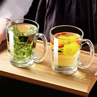 格娜斯 玻璃杯水杯耐高温泡茶杯子带把耐热牛奶杯家用绿茶杯家庭套装 透明款300ml 2只装