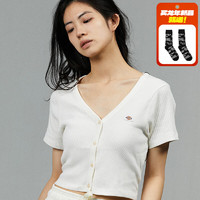 dickies24春夏女式短款纯色logo小标修身短袖开衫DK012989 云白色 L