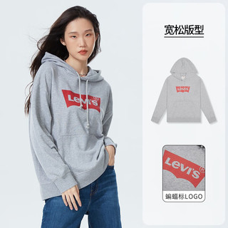 Levi's李维斯女士连帽卫衣经典logo落肩宽松美式复古潮流休闲 灰色 S