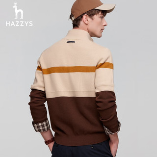 哈吉斯（HAZZYS）男装冬毛衣外套条纹立领拉链羊毛开衫ABYZD0ADX56 米色BI 170/92A 46
