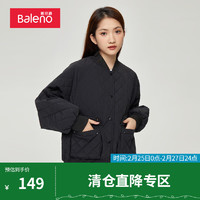 Baleno 班尼路 秋冬女士棉服休闲绗缝方格蝙蝠袖防风保暖夹棉外套 111A黑色 L