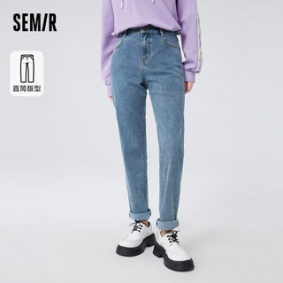 森马（Semir）牛仔裤女显瘦小直筒裤简约风时尚冬季基础长裤女生103722124011 29 牛仔中蓝88201