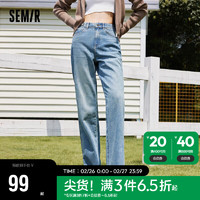 森马（Semir）牛仔裤女显高显瘦拖地裤美式复古酷飒直筒裤109523124004 33 牛仔蓝灰88401