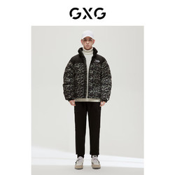 GXG 奥莱商场同款自然纹理系列黑色+豹纹羽绒服2022年冬季新款 黑色+豹纹 165/S
