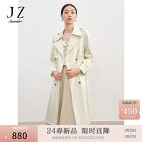 玖姿·安娜蔻复古经典英伦风双排扣收腰外套长风衣2024春季 浅米 S