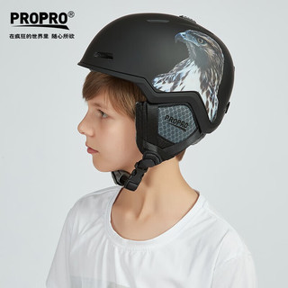 PROPRO滑雪头盔男女一体成型盔单板双板滑雪运动护具装备 L（头围59-61CM） 黑色/鹰