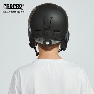 PROPRO滑雪头盔男女一体成型盔单板双板滑雪运动护具装备 L（头围59-61CM） 黑色/鹰