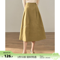 茵曼（INMAN）冬女装文艺经典百搭撞色绣花专机绣中高腰A字半身裙 卡其色-18348694 L